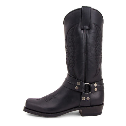 Bottes de cowboy western noires et marron en similicuir pour homme, chaussures d'hiver rétro brodées, mi-mollet, taille 48, nouvelle collection 2023