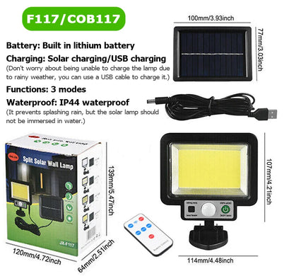 117 COB lampe murale solaire capteur de mouvement Led lumières solaires 3 Modes avec télécommande lampe extérieure étanche pour jardin cour décor