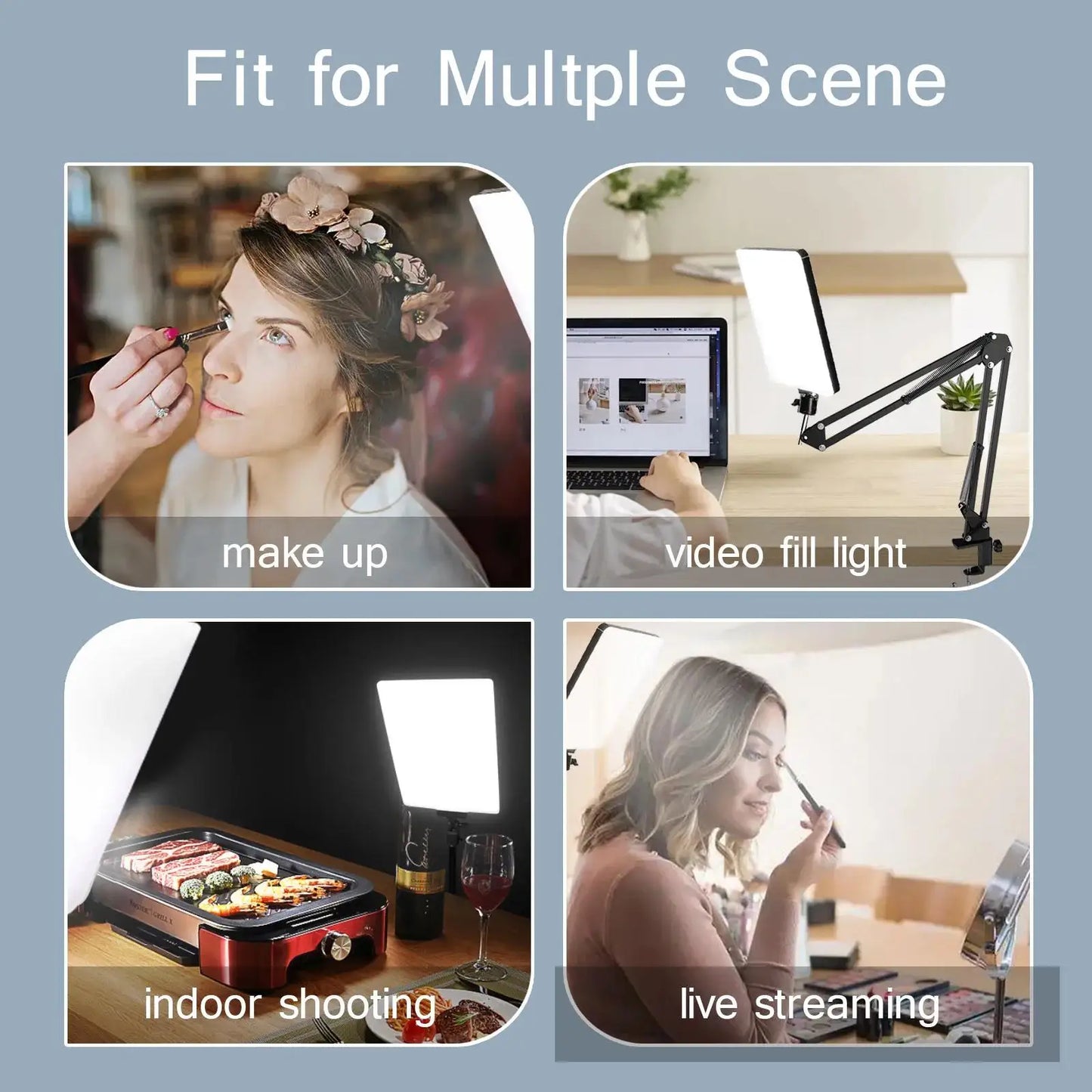 Lumière LED pour photographie, éclairage pour Selfie, éclairage de conférence, lampe de Studio Photo avec bras à ciseaux, pour Zoom, Streaming en direct sur YouTube
