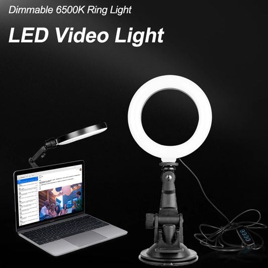 Anneau lumineux LED avec trépied et ventouse pour selfie, 16cm, prise USB portable, éclairage pour ordinateur portable, vidéoconférence, maquillage