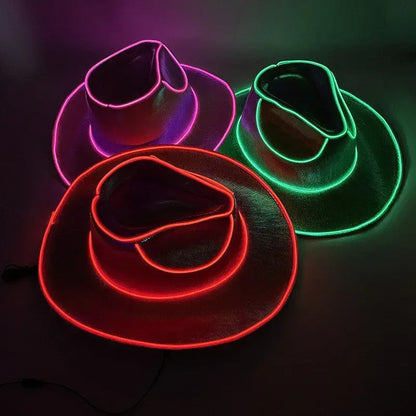 Glowing Light Bar Cap Wireless Disco Luminous Led Flashing Neon Western Cowboy Hat Bachelorette Party Supplies Bride Cowgirl Hat