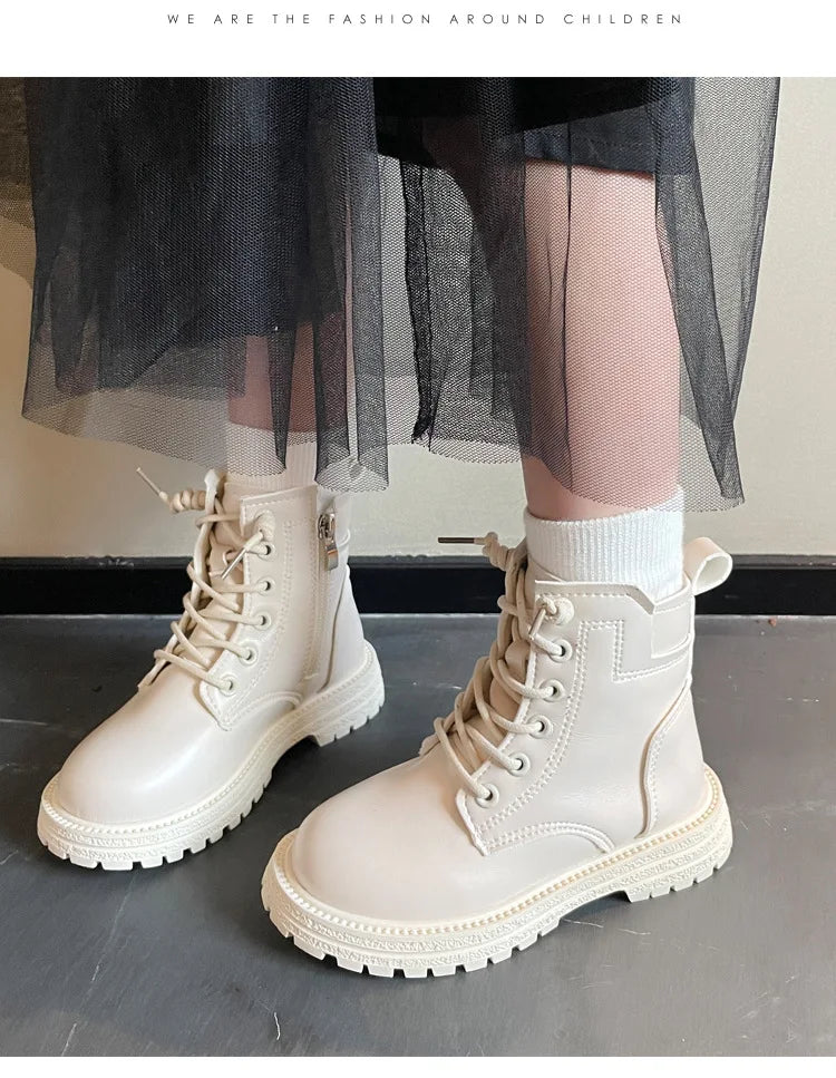 Kids Leather Chelsea Boots Waterproof Non-slip Autumn Winter Plush Warm Snow Boots Children Casual Sneakers Fashion Shoes Girls