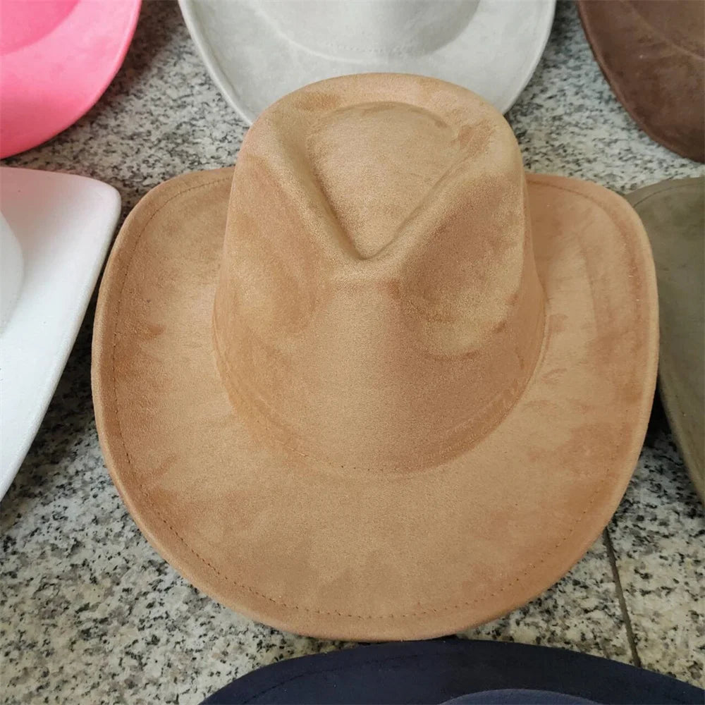 Classic Suede Leather 7.5CM Western Cowboy Women's Fedora Hat Men's Church Jazz Hat Fashion Travel Party Hat Denim Hat 2025