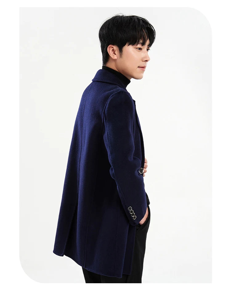 Autumn and Winter Mid-Length Western-Style Business Reversible Woolen Coat Men's 100% Wool Handmade Coat Cashmere Overcoat Coat