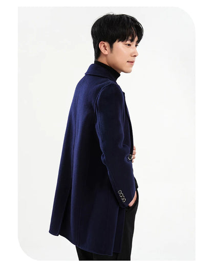 Autumn and Winter Mid-Length Western-Style Business Reversible Woolen Coat Men's 100% Wool Handmade Coat Cashmere Overcoat Coat