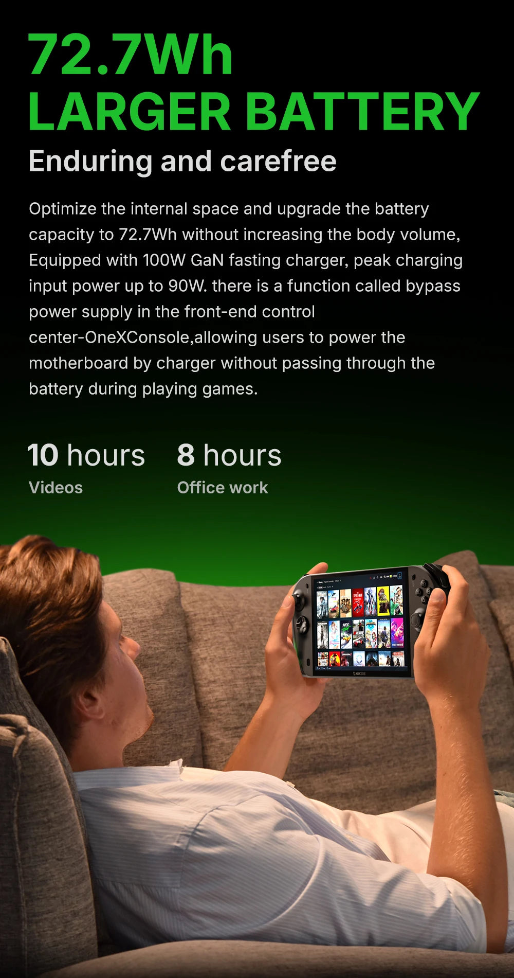 AOKZOE A1X AMD AI 9 HX 370 PC Game Console 8 Inch Native Landscape Screen Windows Handheld Laptops VRR 72.7Wh For Steam 3A Game