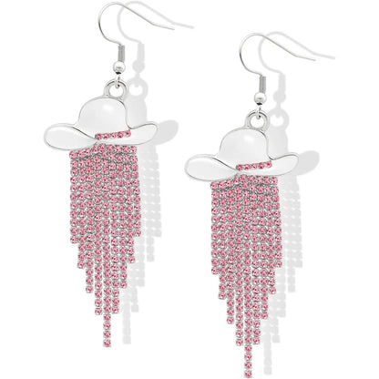 Western Cowgirl Dangle Earrings Enamel Hat Sparkly Rhinestone Tassel Pendant Prom Country Concerts Rodeo Cowboy Women Jewelry