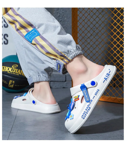 Chaussures à trous cousus pour hommes d'été, sandales antidérapantes et résistantes à l'usure pour l'extérieur, pantoufles de plage à semelles épaisses