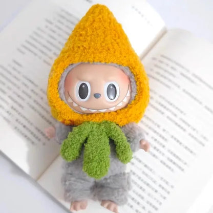 Labubu doll pendant, rubber doll clothes, rabubu v2v1 sitting party head cover hat heartbeat macaron 17cm 15CM