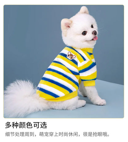 Vêtements pour animaux de compagnie à rayures arc-en-ciel d'automne et d'hiver, vêtements mignons et chauds pour chats en peluche, fournitures pour chiens, sweat à capuche pour chien, costume Schnauzer
