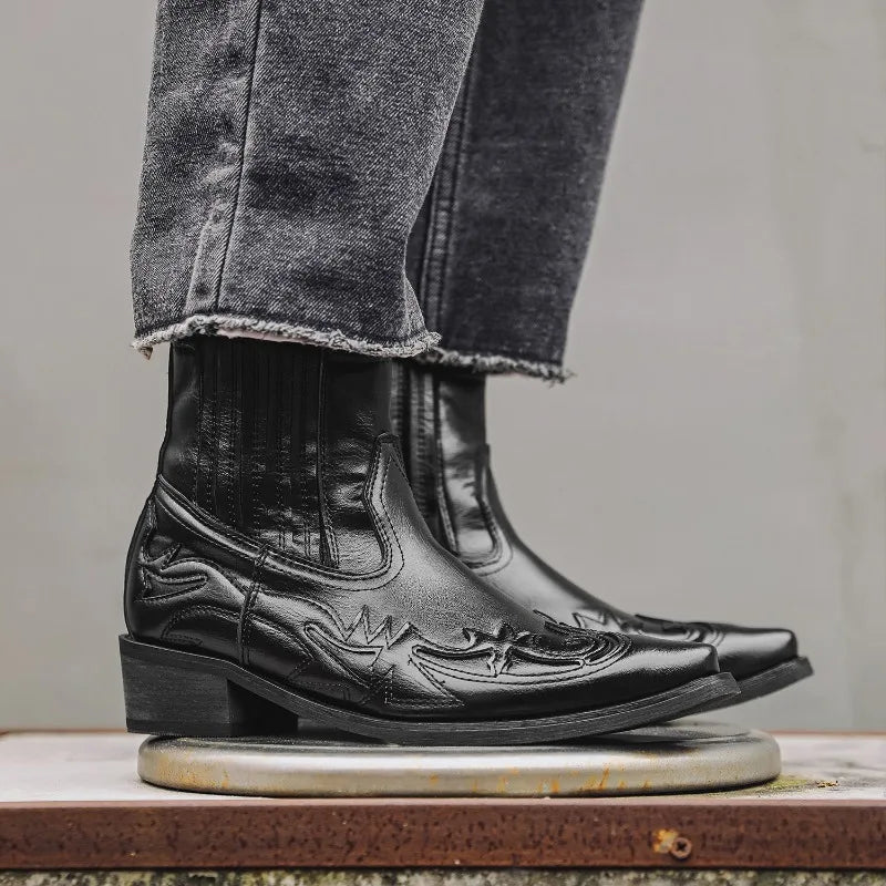 New Men's Boot Handmade Wedge Ankle Boots for Men Western Cowboy Boots Unisex Men's Leather Shoes Hard-Wearing