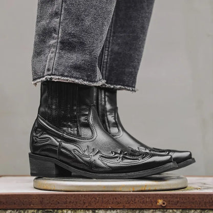 New Men's Boot Handmade Wedge Ankle Boots for Men Western Cowboy Boots Unisex Men's Leather Shoes Hard-Wearing