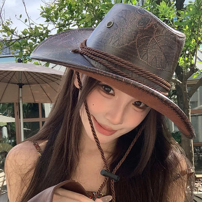 Chapeau de Cowboy occidental de Style ethnique Vintage, chapeau de chevalier en Polyester à bord roulé, chapeau de Jazz de Cowgirl noir/marron, Cosplay