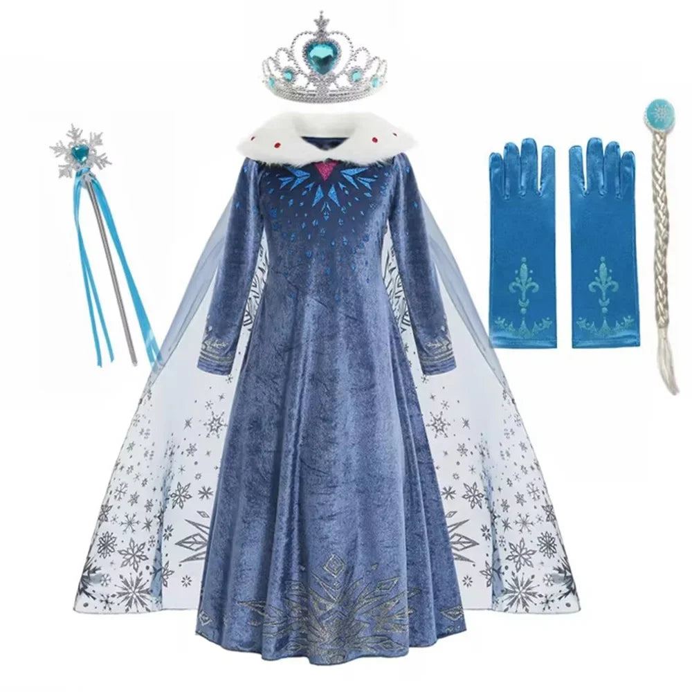 Déguisement pour fille, robe à manches longues, tenue de cosplay, princesse des neiges, tenue d'Halloween, de fête d'anniversaire