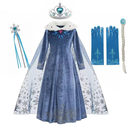 Déguisement pour fille, robe à manches longues, tenue de cosplay, princesse des neiges, tenue d'Halloween, de fête d'anniversaire