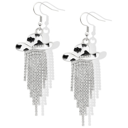 Western Cowgirl Dangle Earrings Enamel Hat Sparkly Rhinestone Tassel Pendant Prom Country Concerts Rodeo Cowboy Women Jewelry