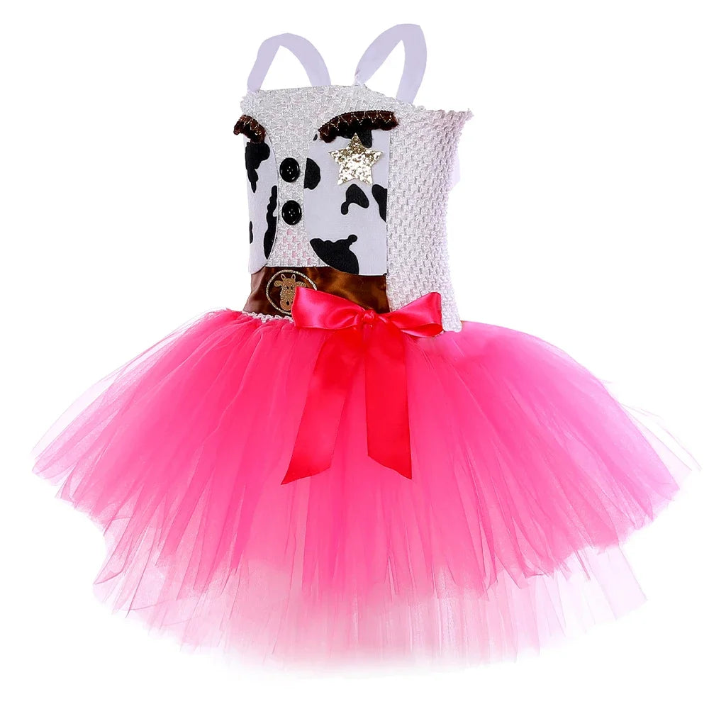2025 Halloween Costume de Cowgirl rose pour filles, robe de princesse Tutu de fête d'anniversaire, tenue de Cowboy de vache
