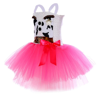 2025 Halloween Costume de Cowgirl rose pour filles, robe de princesse Tutu de fête d'anniversaire, tenue de Cowboy de vache