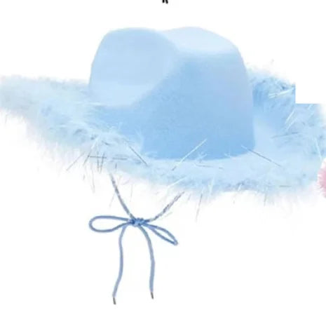 Chapeau de cow-girl rose pour femme, chapeau de cowboy à bord en fourrure rose, pour bar, danse, fête, déguisement, pour filles heureuses, chapeau de cowboy rose pour fête d'anniversaire