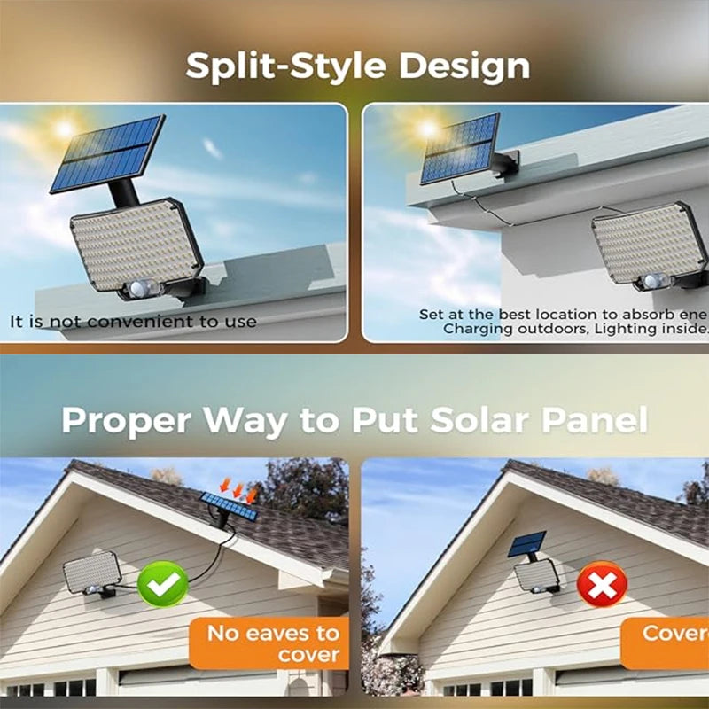 Lumière solaire extérieure Super lumineuse capteur de mouvement solaire forte puissance LED applique murale de jardin IP65 étanche 3 modes de fonctionnement