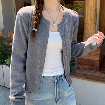 Cardigans tricotés à manches longues et col rond pour femme, pulls doux et solides, collection automne-hiver 2025