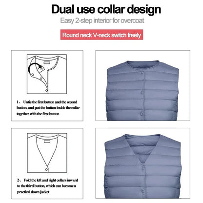 Doudoune sans manches pour femme, nouvelle collection printemps-hiver 2025, 90 % duvet de canard blanc, ultra légère, pliable, chaude, doublure en duvet