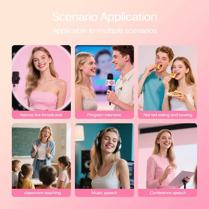 Pink Wireless Lavalier Lapel Microphone for iPhone iPad Vlogging Video Recording Mic for Live Interview Podcast Mic for Girl