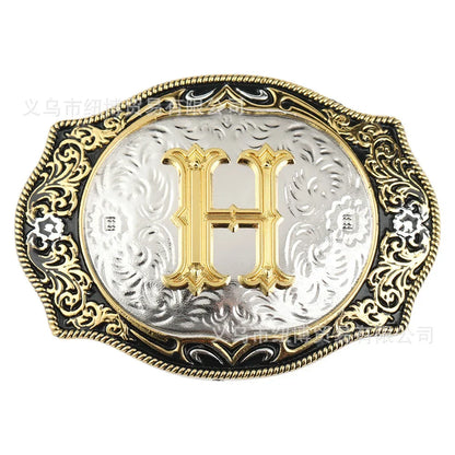 Boucle de ceinture avec lettres de A à Z, accessoires en alliage doré, style denim occidental
