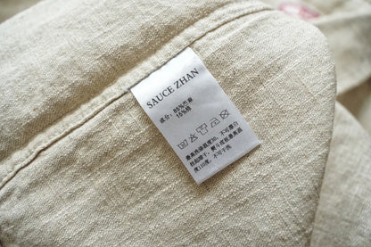 Western Sle Linen irt Men's Casual Long Sve Pure Color Loose Fit Classic Collar Button down Trendy Khaki irt