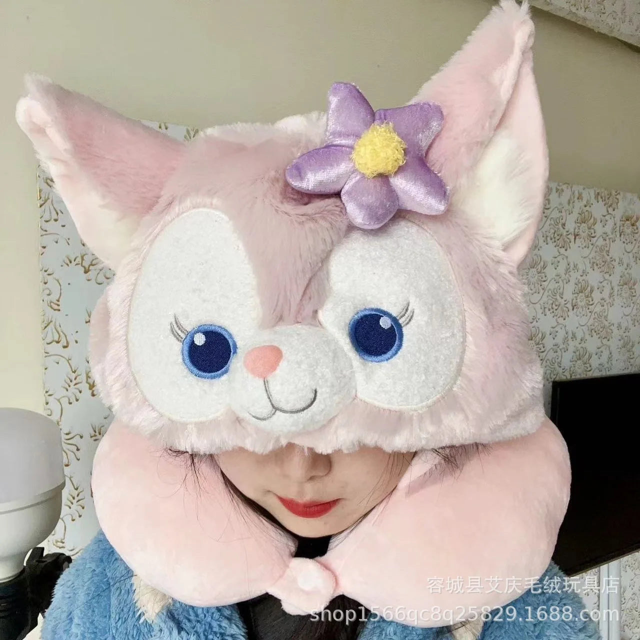 Cartoon plush Stitch Ling Nabelle U-shaped pillow with hooded neck pillow travel car plane office nap artifact girl gifts