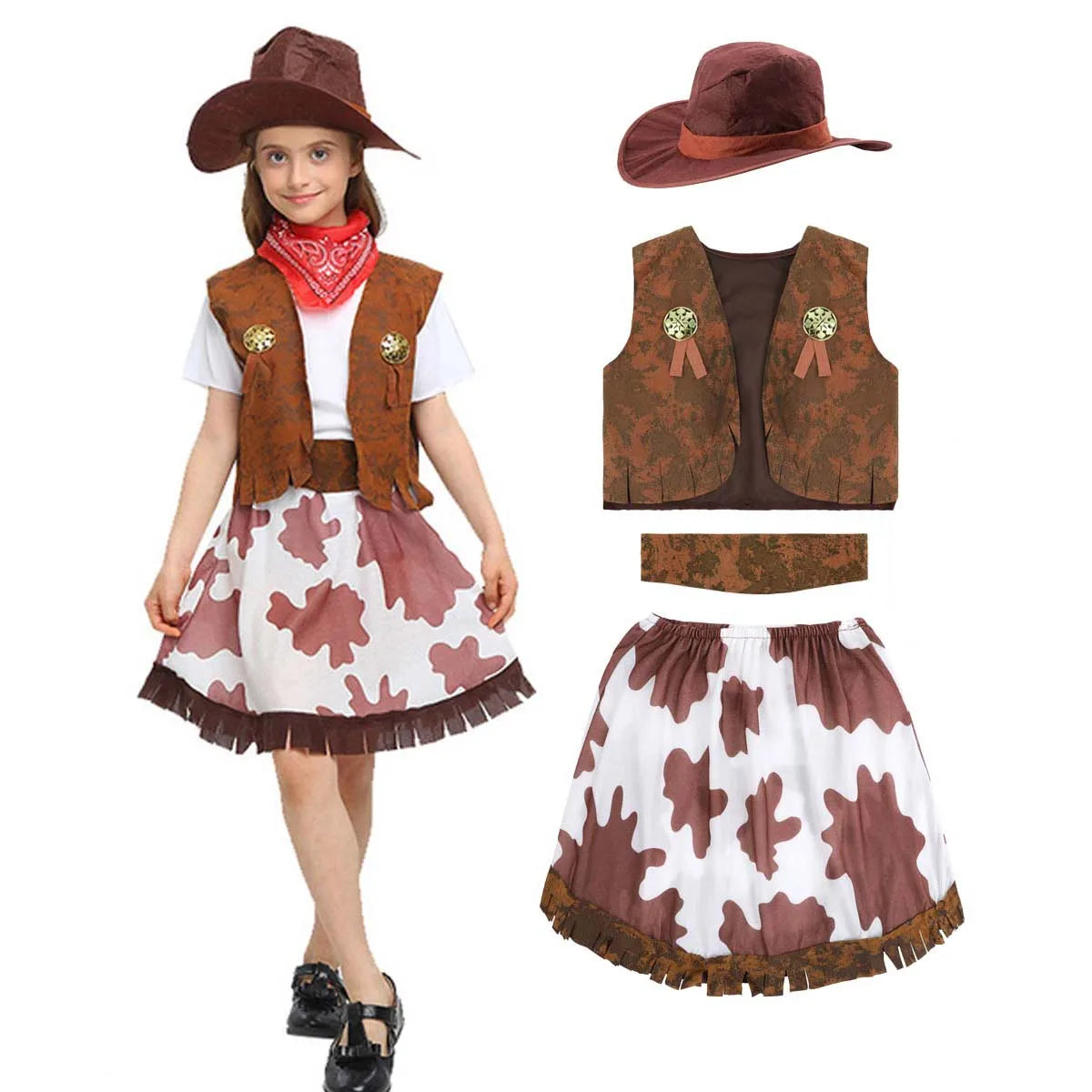 Costume de cow-boy pour fille, tenue de cow-girl pour enfant, déguisement de carnaval, de Purim, d'Halloween, de fête