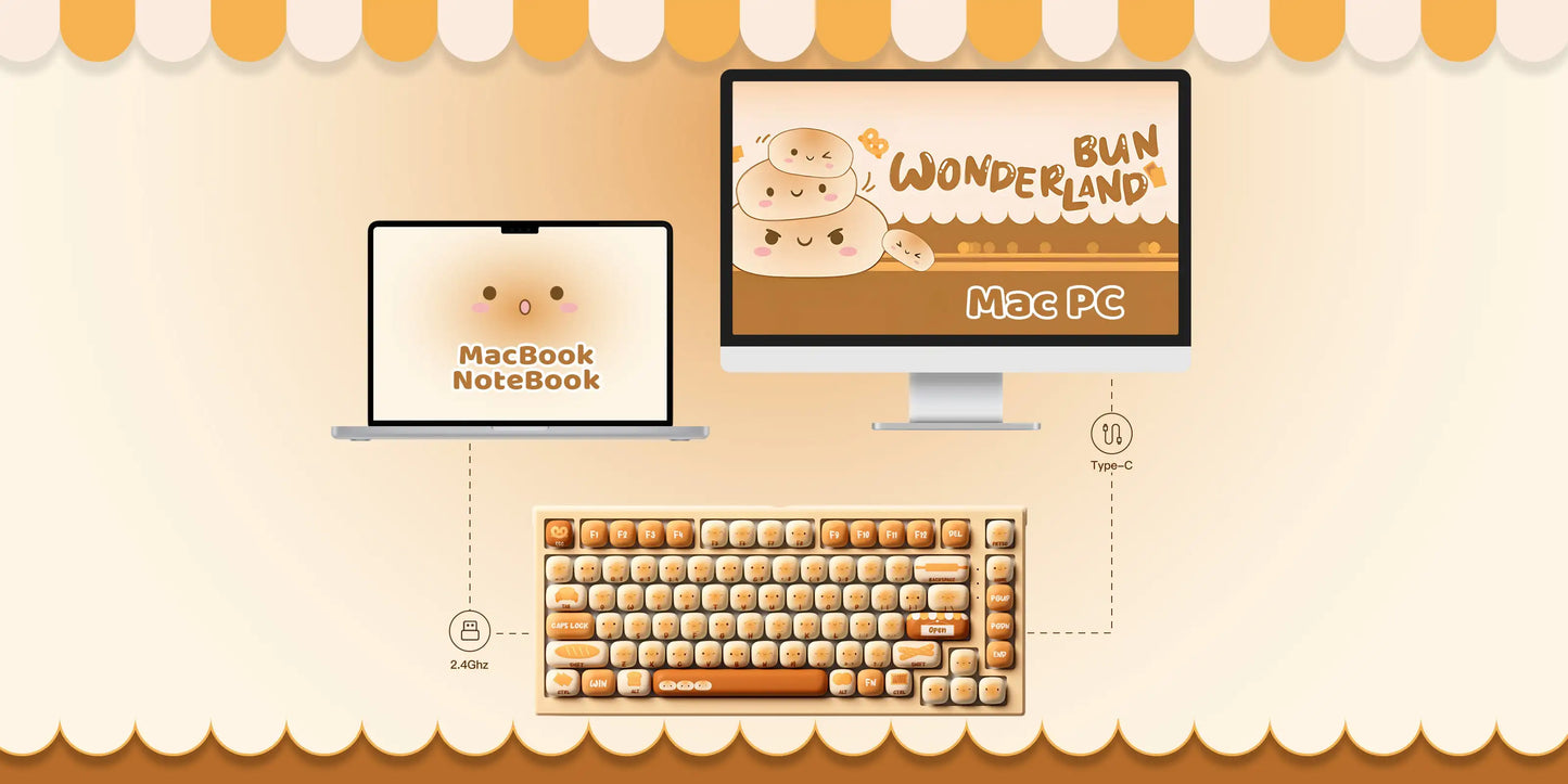 Akko MonsGeek MG75W Bun Wonderland Mechanical Keyboard 75% 83 Keys Hot Swap USB Type-C/2.4G Wireless Dual-mode Gaming Keyboard