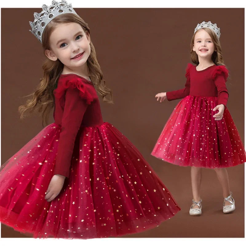 Green Christmas Dress for Kids Girls Autumn Long Sleeves Princess Dresses Children Winter Birthday Party New Year Costume 3-8Yrs