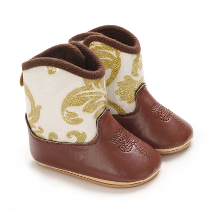 "Baby Cowboy Boots 0-18M - Autumn Western Style | Embroidered Mid-Calf Design | Fashion First Walkers"
