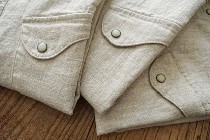 Western Sle Linen irt Men's Casual Long Sve Pure Color Loose Fit Classic Collar Button down Trendy Khaki irt