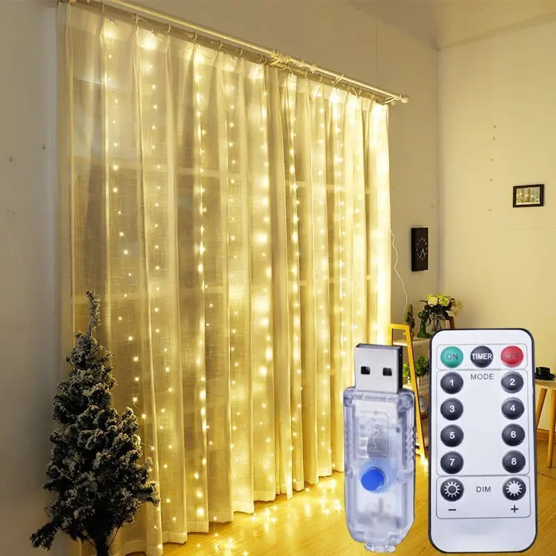 USB Curtain String Lights 8 Lighting Modes LED Light for Outdoor Garden Wedding Christmas New Year Home Decoration