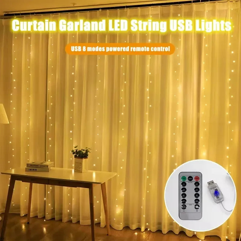 Rideau USB LED guirlandes lumineuses 3/4/6M télécommande chambre vacances mariage anniversaire noël décoration fée guirlande lampe