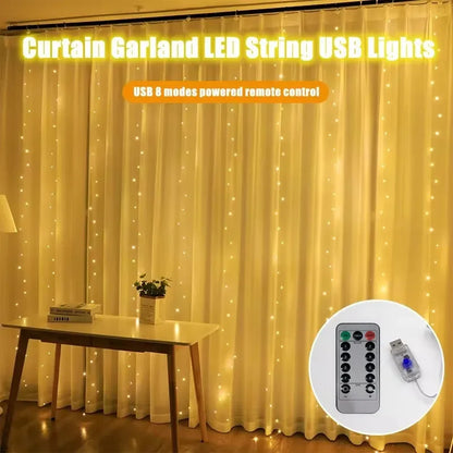 Rideau USB LED guirlandes lumineuses 3/4/6M télécommande chambre vacances mariage anniversaire noël décoration fée guirlande lampe