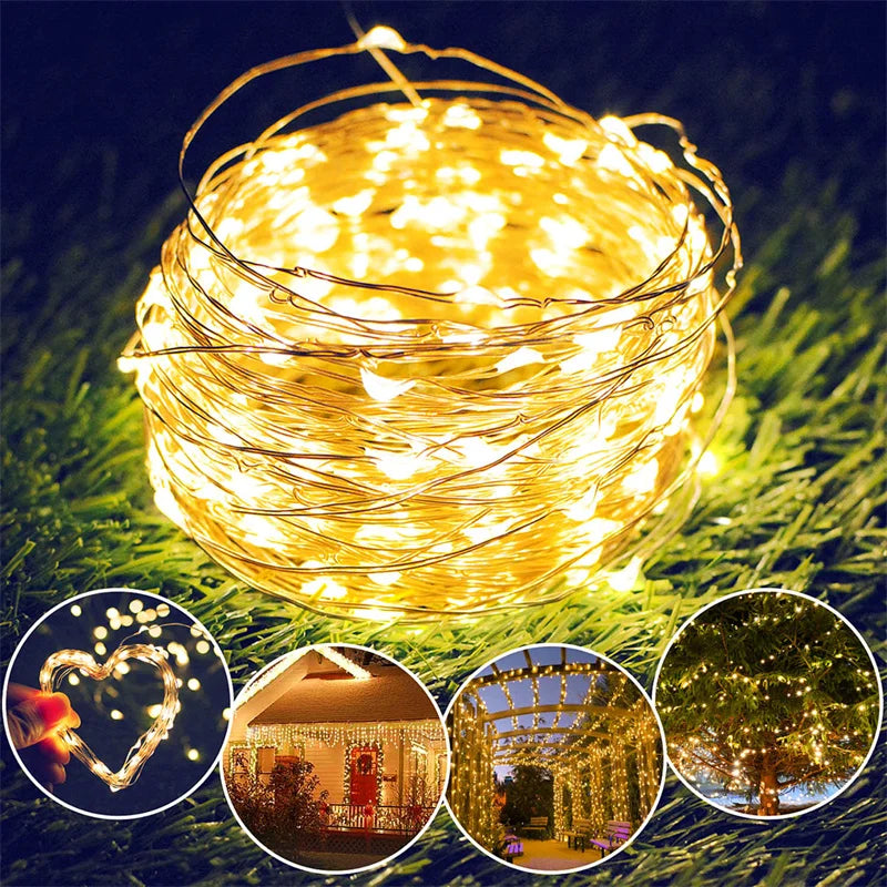 Guirxiété lumineuse LED dégradée USB, fil de cuivre, 20m, 200LED, guirxiété de lampe extérieure de vacances, arbre de Noël, décoration de fête de mariage