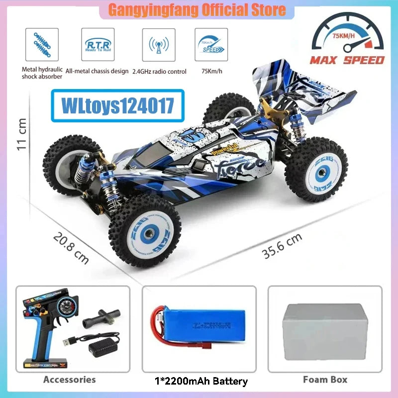 WLtoys 124016 124017 V8 75 km/h Voiture télécommandée électrique 4x4 sans balais haute vitesse tout-terrain Drift pour adultes