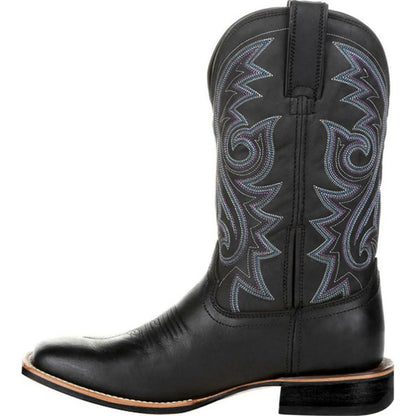 Men'S Western Cowboy Boots Black Brown Pu Leather Boots Retro Men Rading Boots Man Embroidered Mid-Calf Motorcycle Boots Size 48