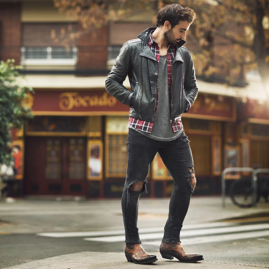 New Men's Boots Handmade Wedge Ankle Boots for Men Western Cowboy Boots Unisex Men's Leather Shoes Hard-Wearing Roman Shoes