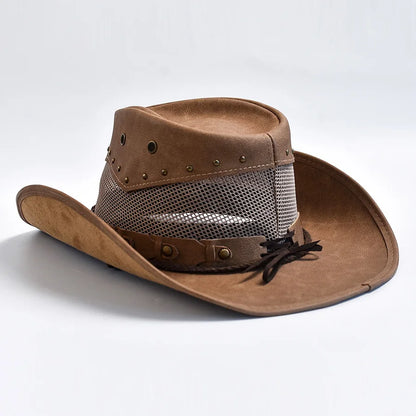 100% Leather Western Cowboy Hat For Men Wide Brim Gentleman Church Jazz Cap Cowgirl Hats Sombrero Hombre