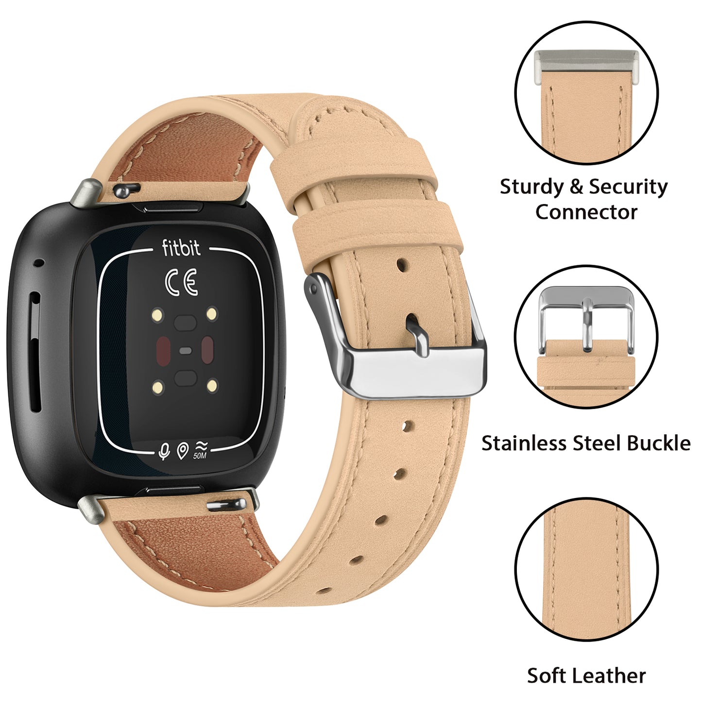 Genuine Leather Band For Fitbit Versa 3/Versa 4 Strap Bracelet For Fitbit Sense/Sense 2 Watch Band Adjustable Wristband