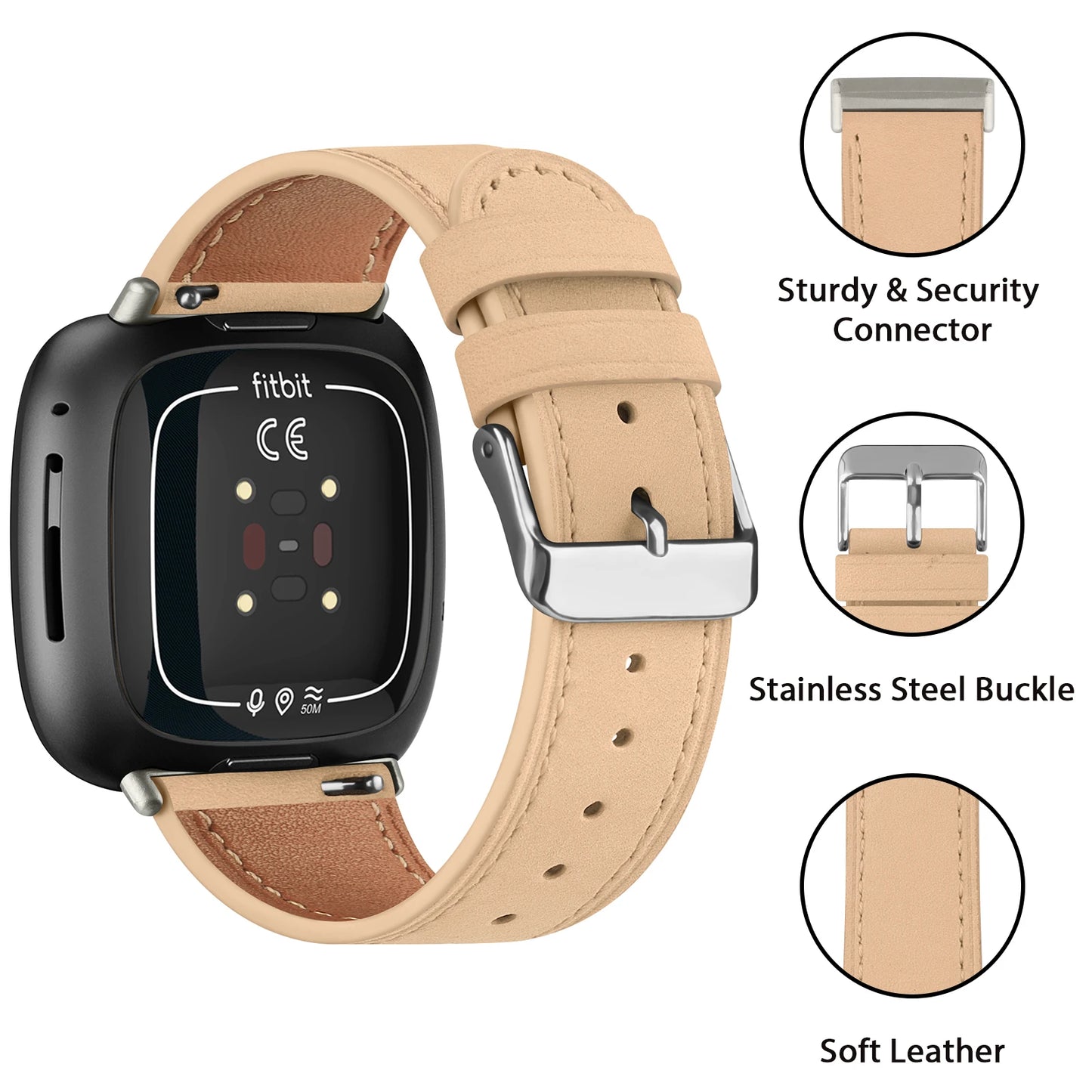 Genuine Leather Band For Fitbit Versa 3/Versa 4 Strap Bracelet For Fitbit Sense/Sense 2 Watch Band Adjustable Wristband