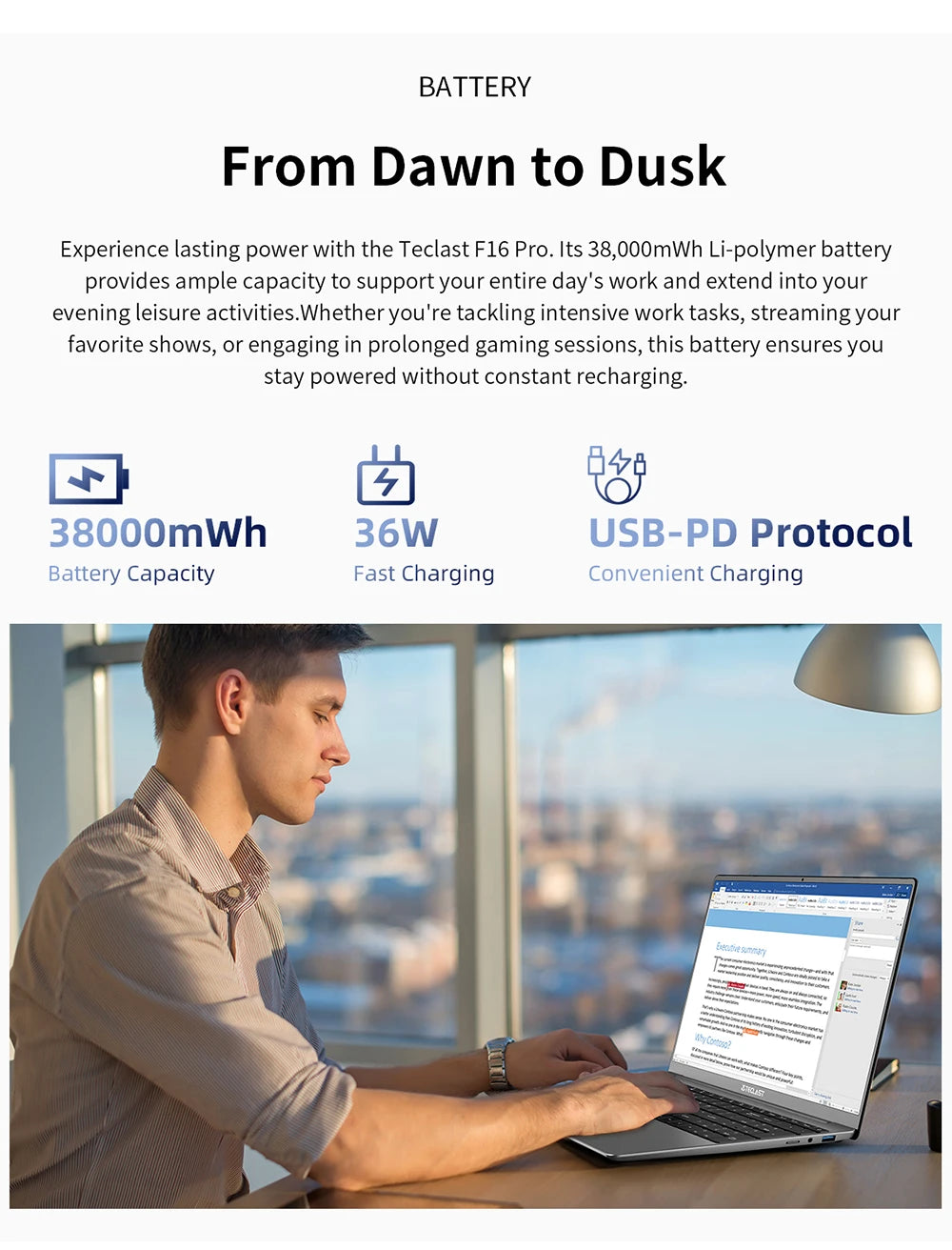 Ordinateur portable Teclast F16 Pro, Windows 11 Pro, processeur Intel N95, F16Pro, 16 Go de RAM, 512 Go de SSD, écran IPS 15,6 pouces 1920 x 1080, Wi-Fi 6, USB 3.2, clavier rétroéclairé, mini-HDMI