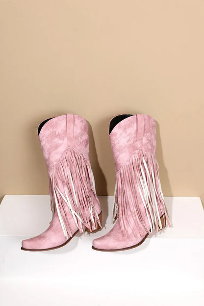 Nouvelles bottes de cowboy rétro ethniques pour femmes avec pompon à talon moyen, chaussures d'hiver pour femmes