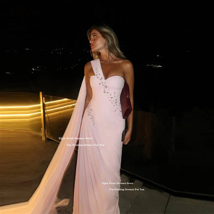 Xijun Pink Chiffon Mermaid Evening Dresses Sweetheart One Shoulder Pleated Prom Dresses Saudi Arabric Formal Prom Gowns Customiz