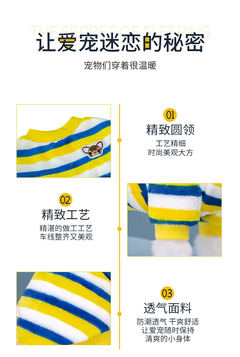 Vêtements pour animaux de compagnie à rayures arc-en-ciel d'automne et d'hiver, vêtements mignons et chauds pour chats en peluche, fournitures pour chiens, sweat à capuche pour chien, costume Schnauzer