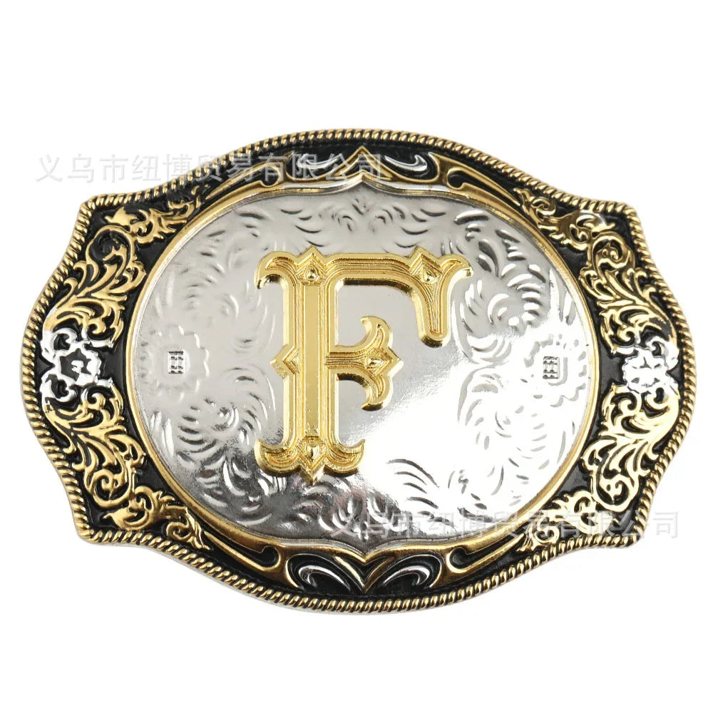 Boucle de ceinture avec lettres de A à Z, accessoires en alliage doré, style denim occidental
